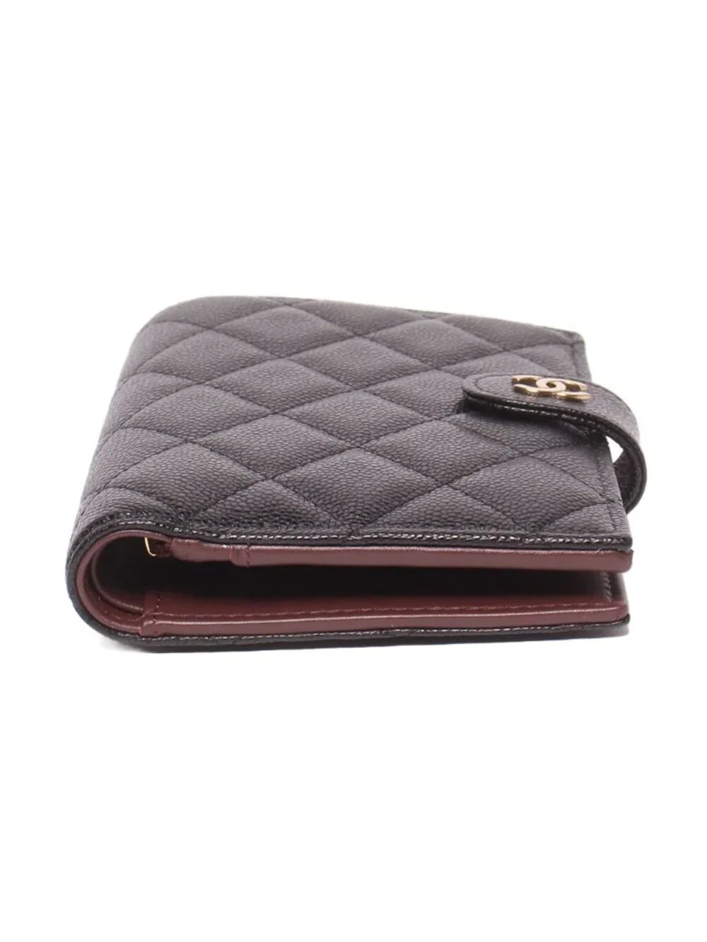 Chanel Bifold Wallet Passport Case Quilted Gold Caviar Leather